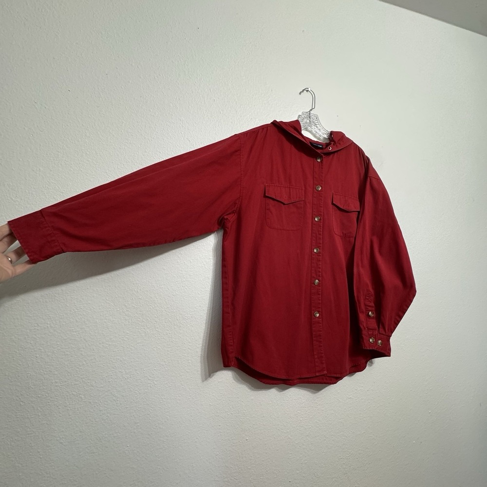 Liz Claiborne Red Long Sleeve Button Up Shirt Womens Size XL Hoodie 90s Vintage - Picture 3 of 12